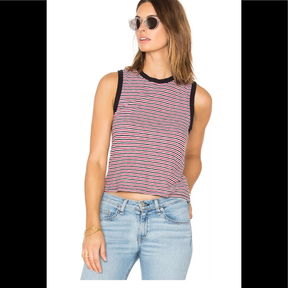 Rag & Bone Striped Red Black White Racer Back Tank Top size XS; FOURTH OF JULY